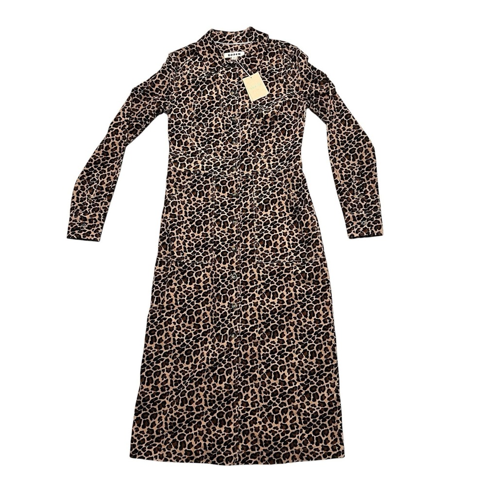 Boden Flora Cord Midi Shirt Dress Womens 4R Cheetah Leopard Print NWT